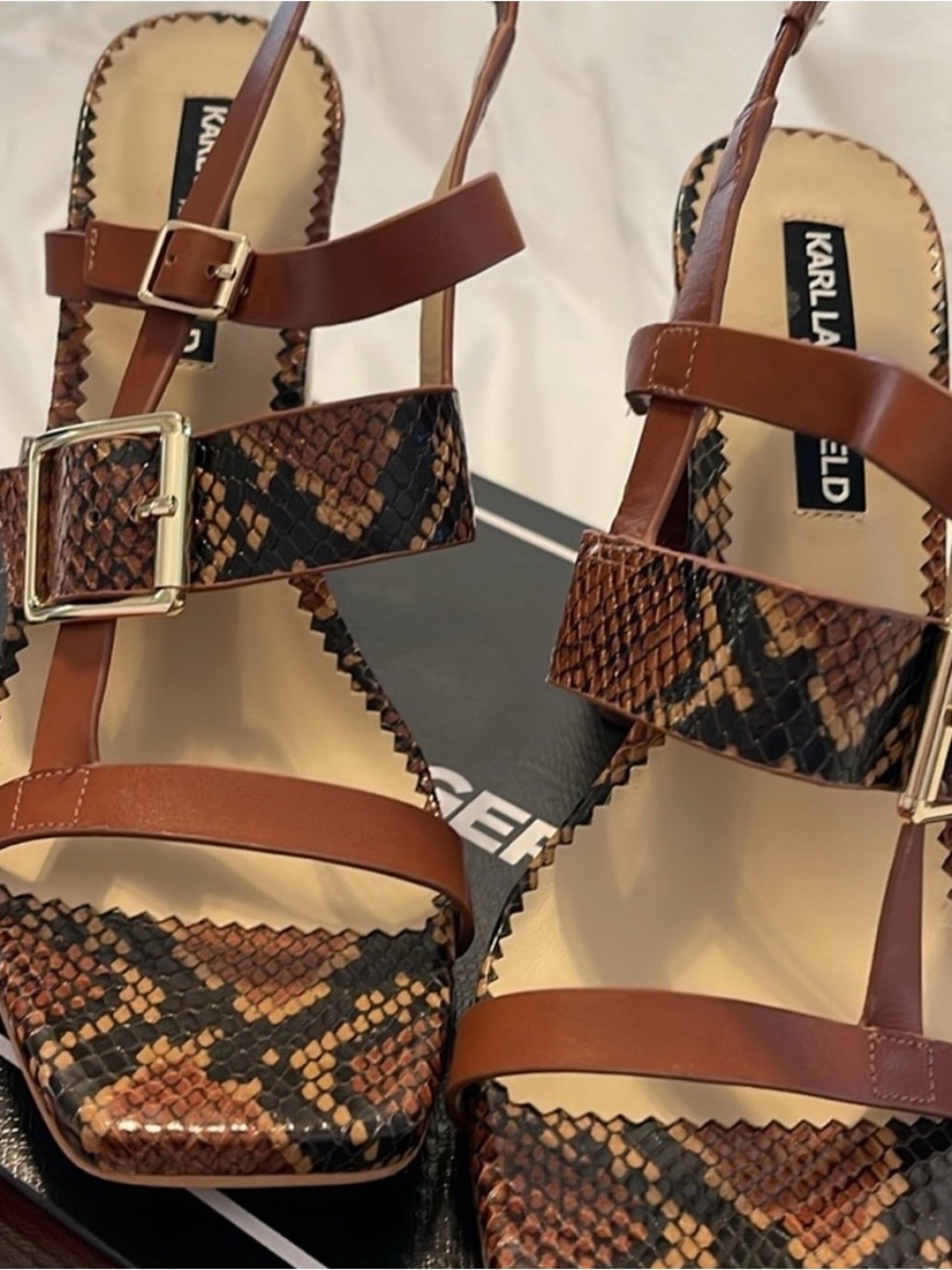 Karl Lagerfeld brown and black sandals